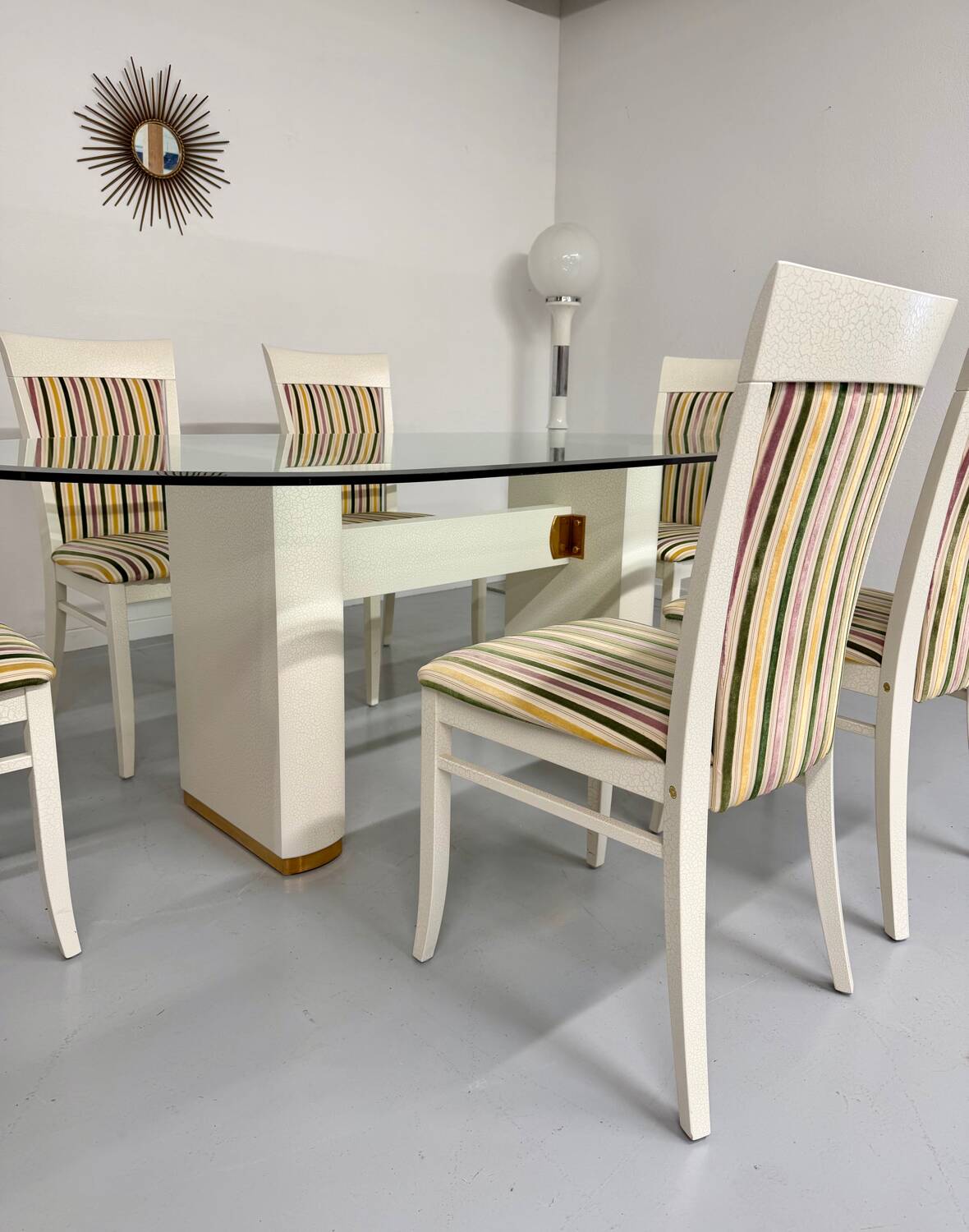 Table and 6 thonet designer chairs with crackled lacquer finish, 1980s vintage