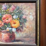 Oil Painting Bouquet of Flowers Impressionist Signed Boucher Wooden Frame