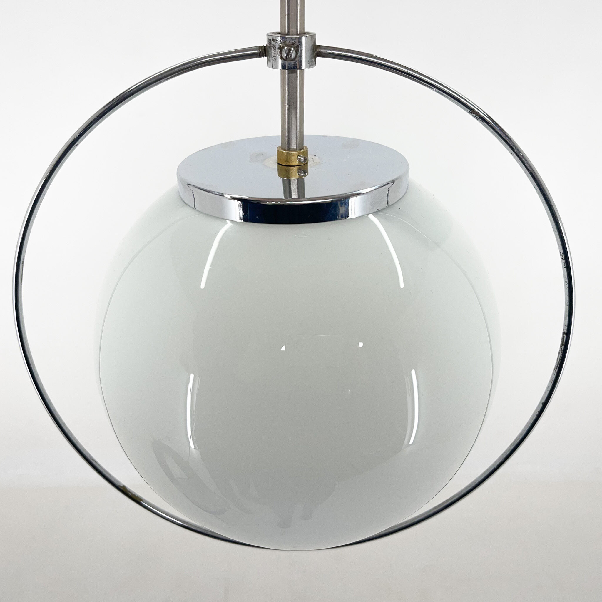 Mid-century milk glass & chrome pendant light