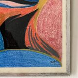 Vintage pastel cubist still life painting under glass and signed from 1967.