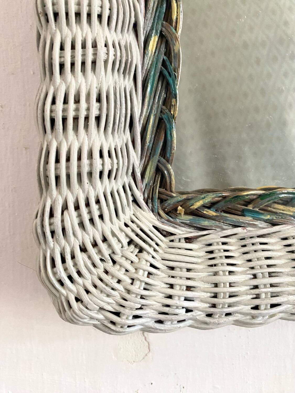 Vintage woven rattan mirror
