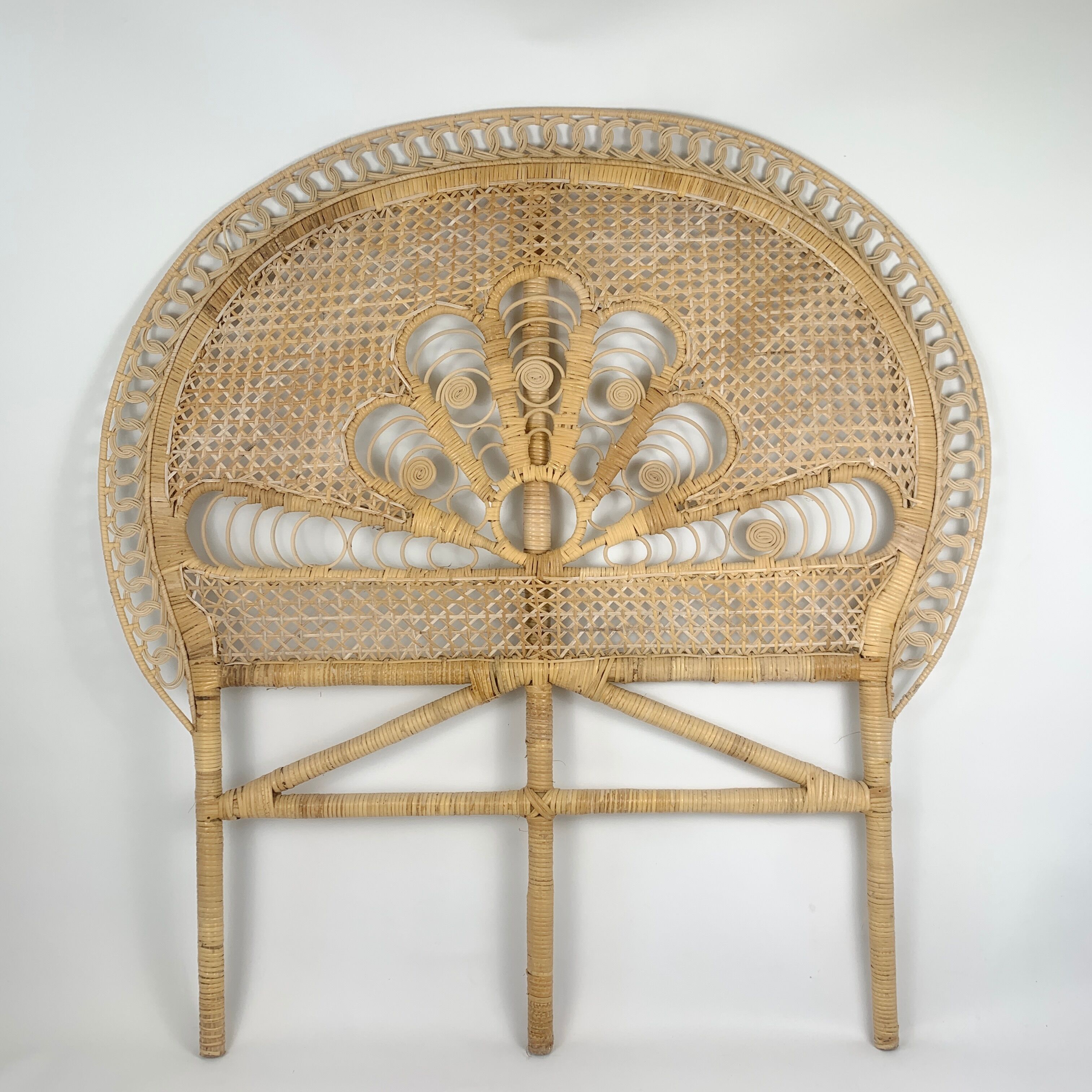 Rattan headboard decoration peacock tail