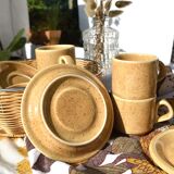 Series of 6 sandstone cups and saucers