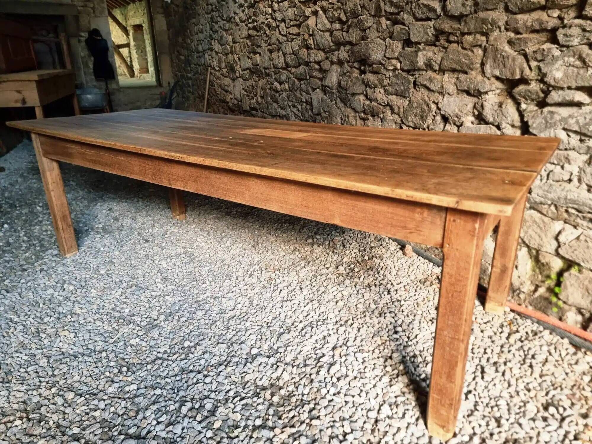 Antique French oak dining table, early 1900s - large farmhouse table for 12 people