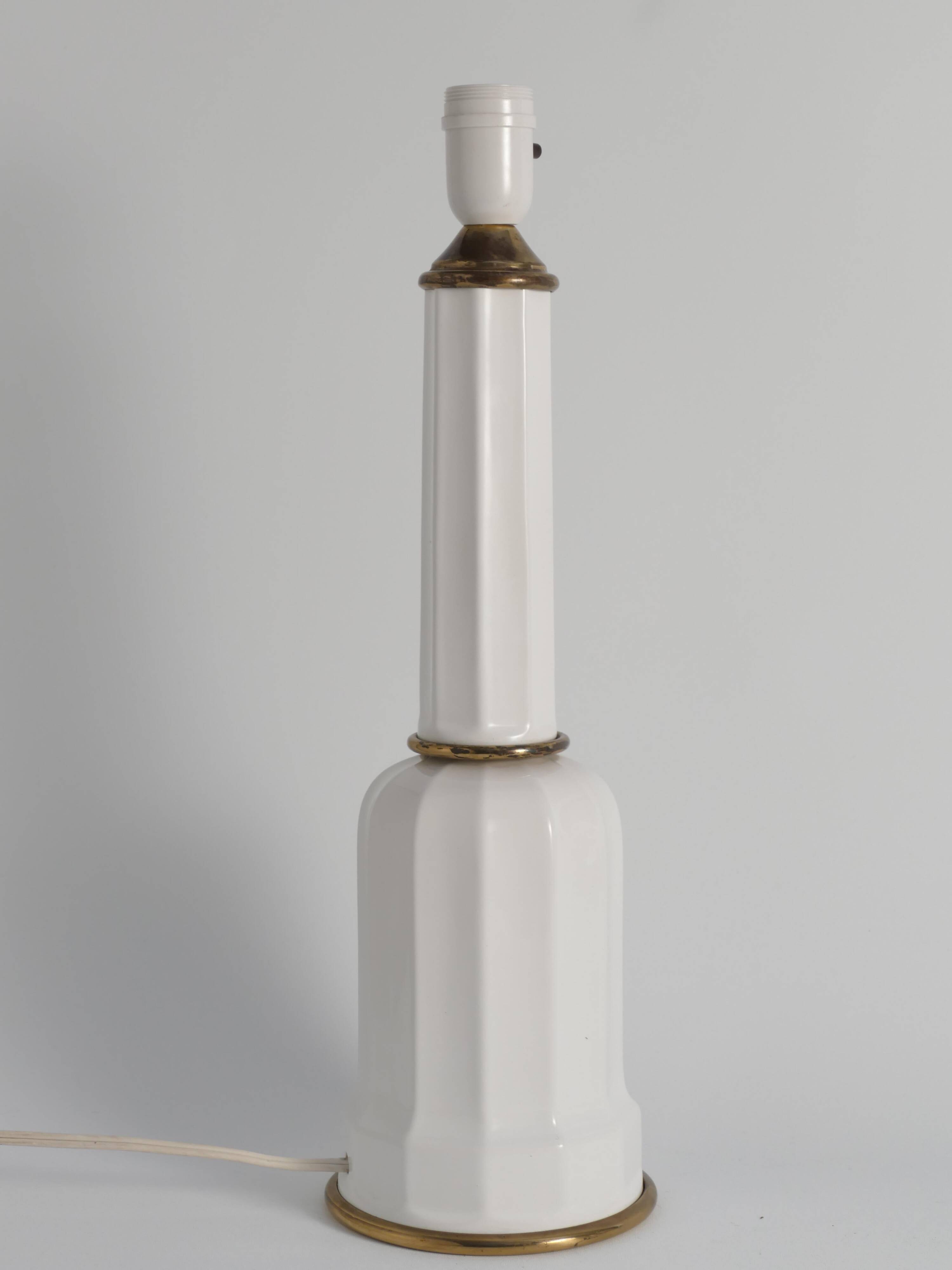White Opaline Glass & Brass Heiberg Table Lamp, Denmark, Mid-19th century