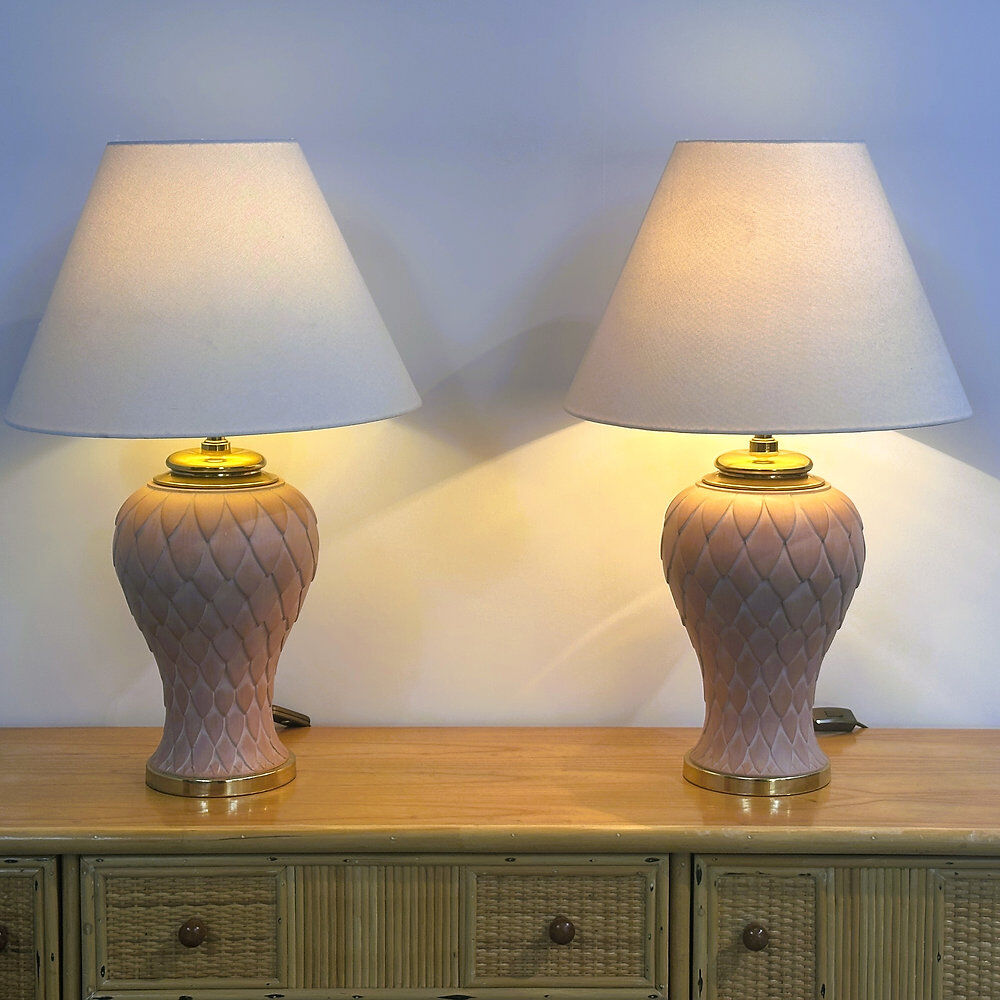 French pair of terracotta ceramic table lamps, 1980s