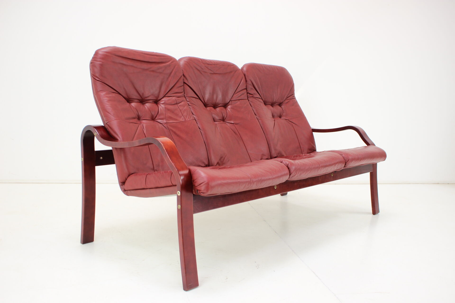 1980 Three-Seater Leather Sofa, Ton Czechoslovakia