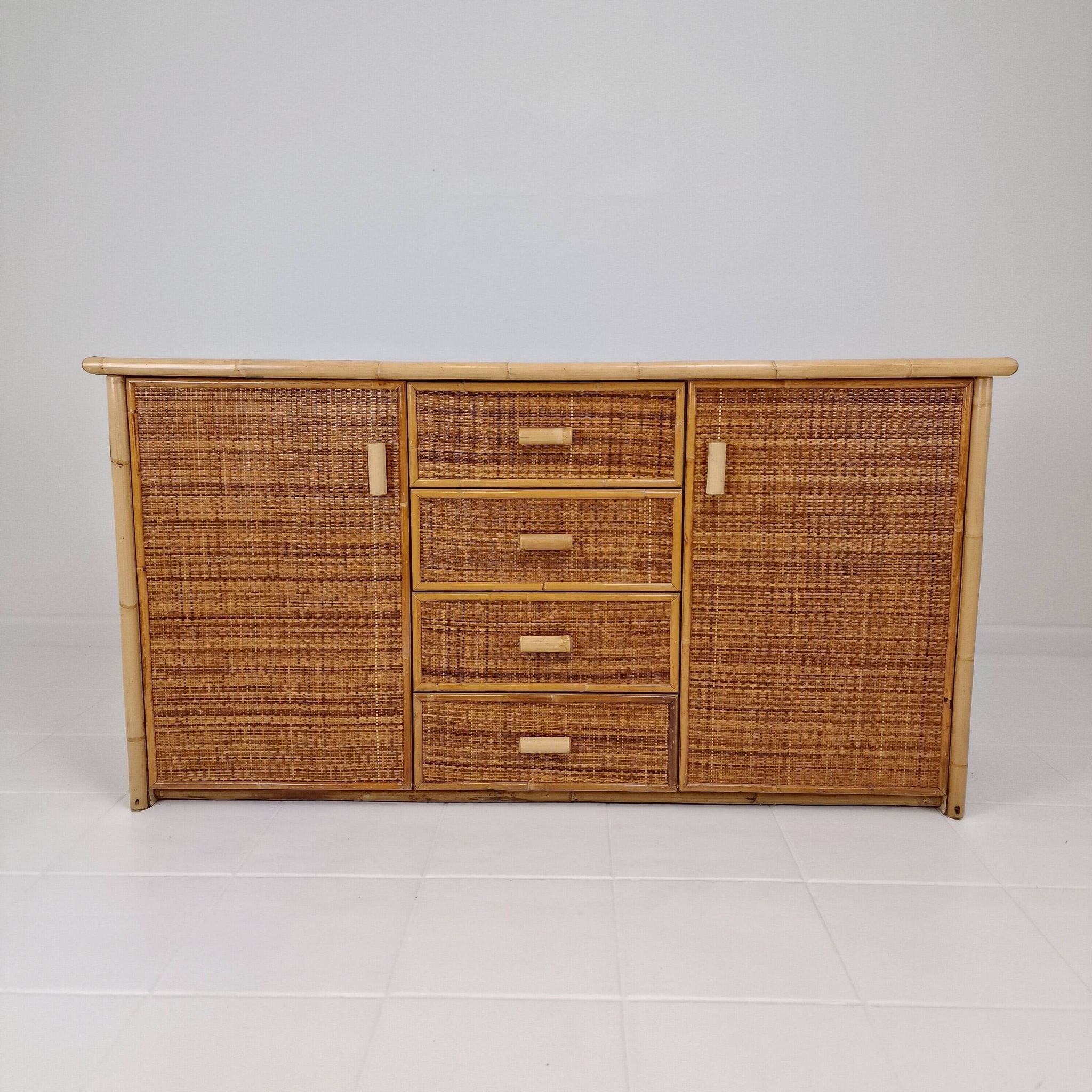 Italian Bamboo and Rattan Chest of Drawers or Credenza, 1980s