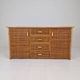 Italian Bamboo and Rattan Chest of Drawers or Credenza, 1980s