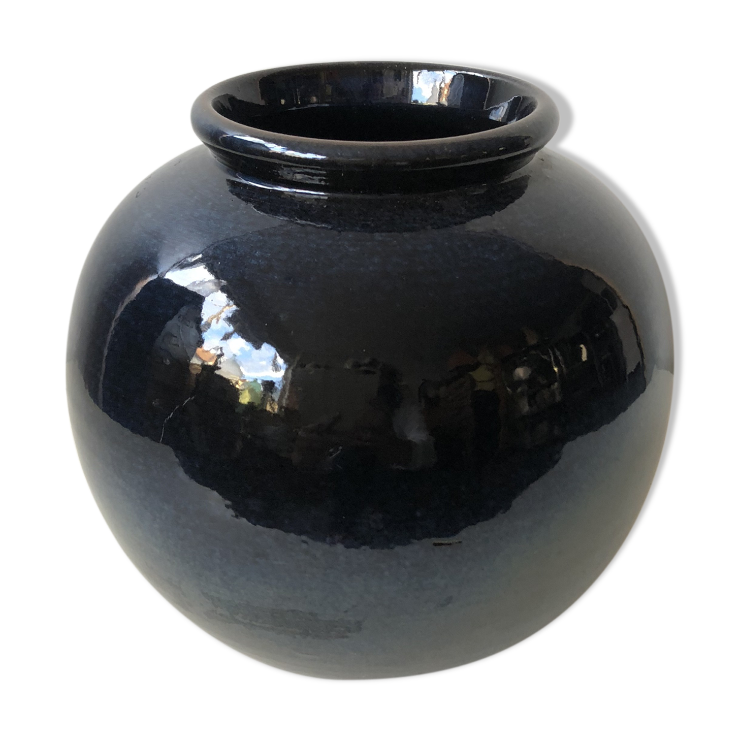 Glazed blue ceramic vase
