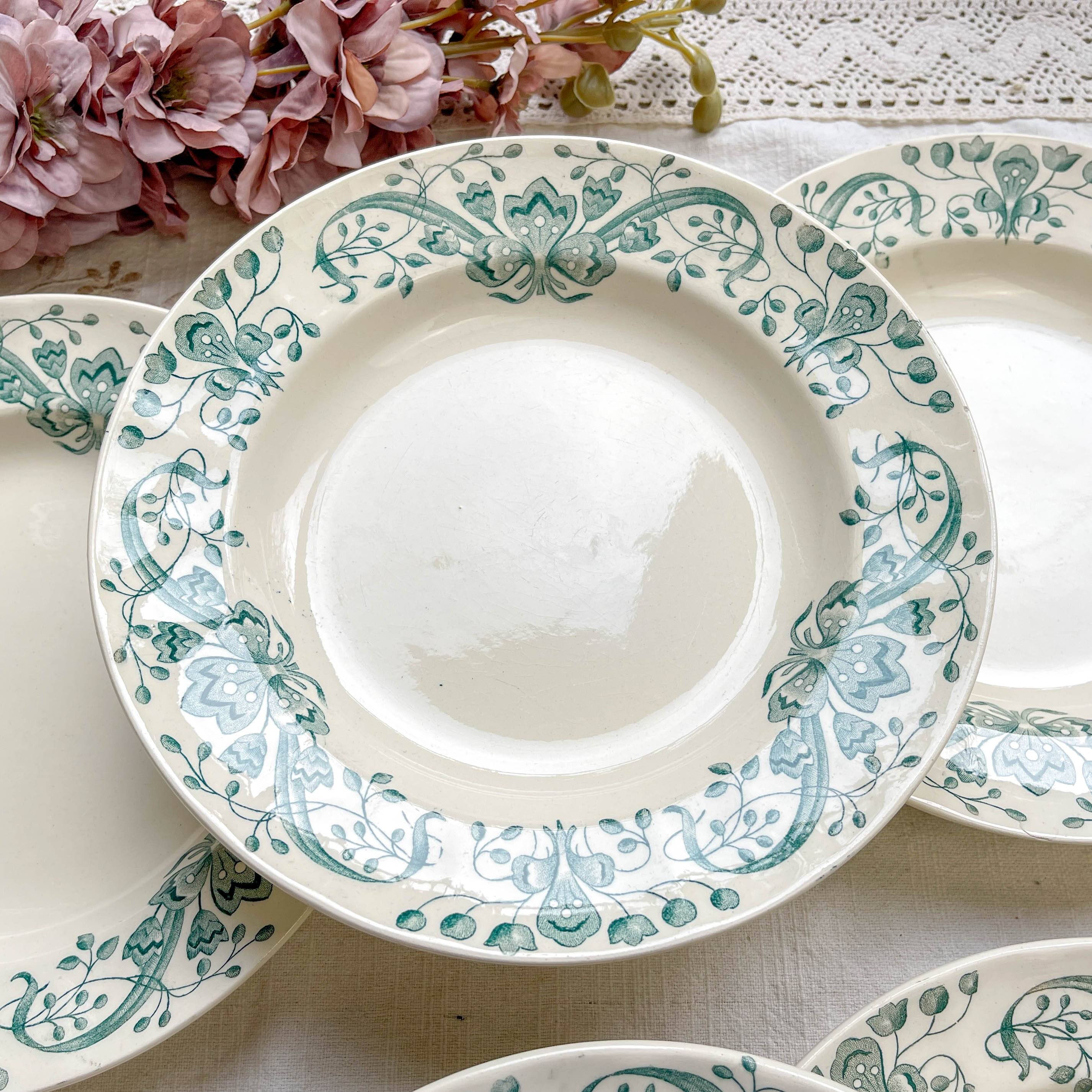 Set of 6 Antique Terre de Fer "Figuig" Soup Plates – Longchamp 19th Century