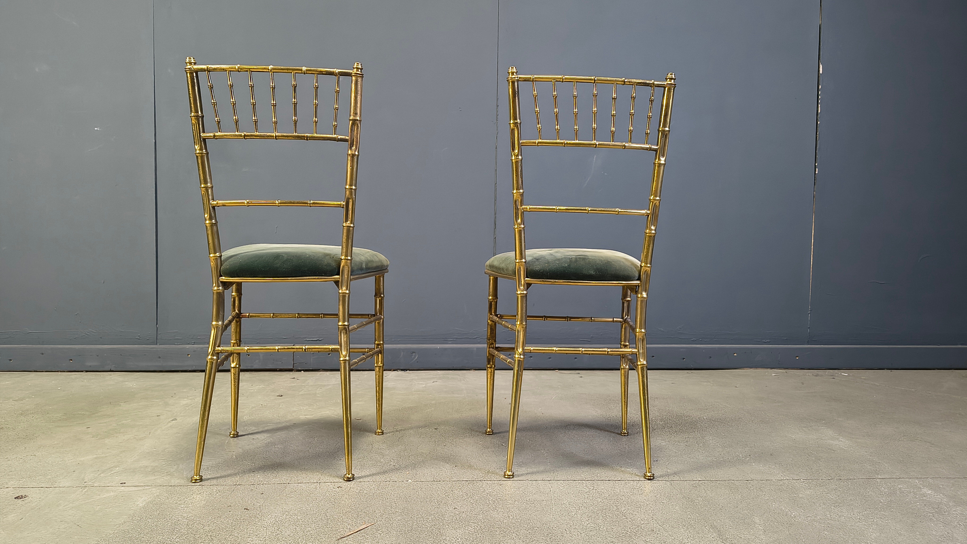 Pair of brass faux bamboo chairs, 1960s