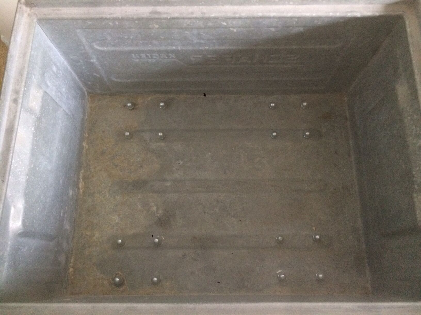 Metal storage box, Schafer Kasten, on wheels