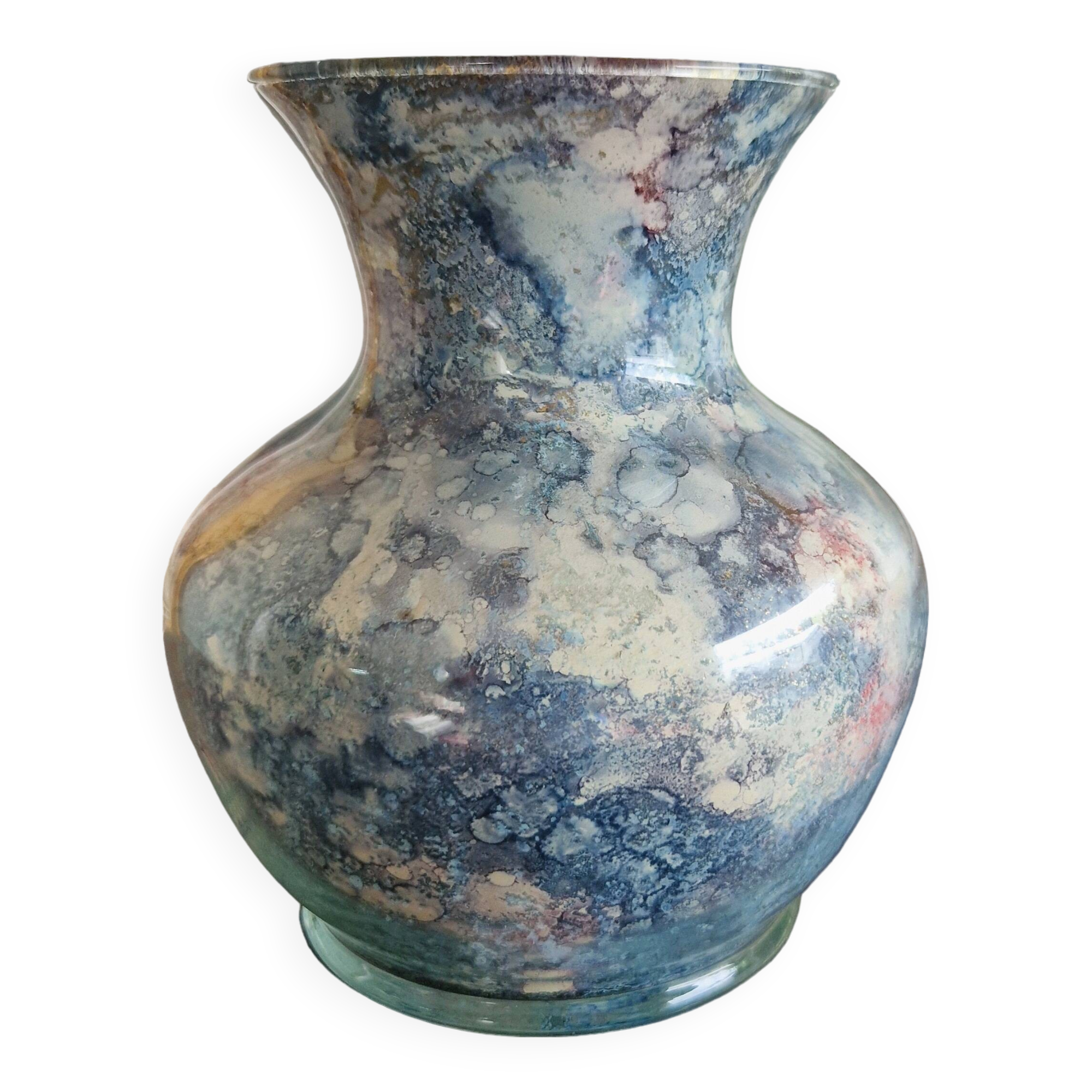 Laque line vase in églomisé glass, unique piece, handmade in france