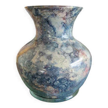 Laque line vase in églomisé glass, unique piece, handmade in france