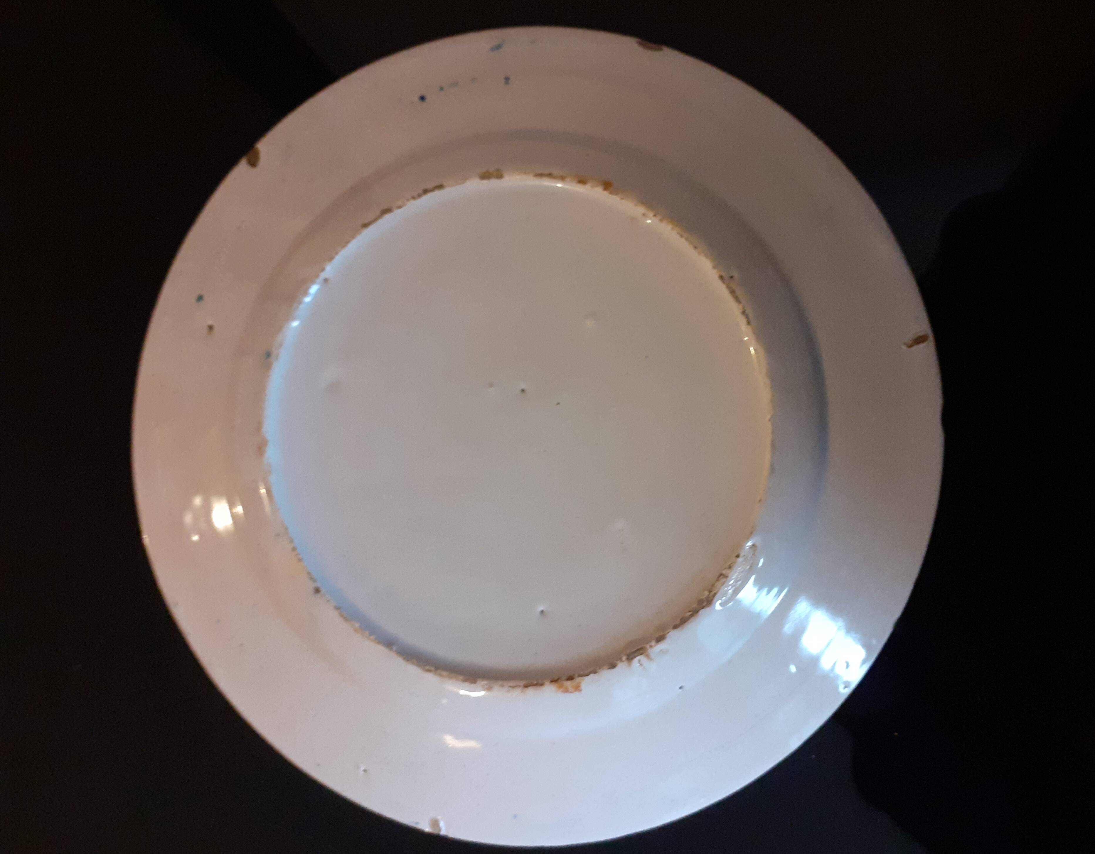 Old enamelled earthenware plate / Blue floral decoration