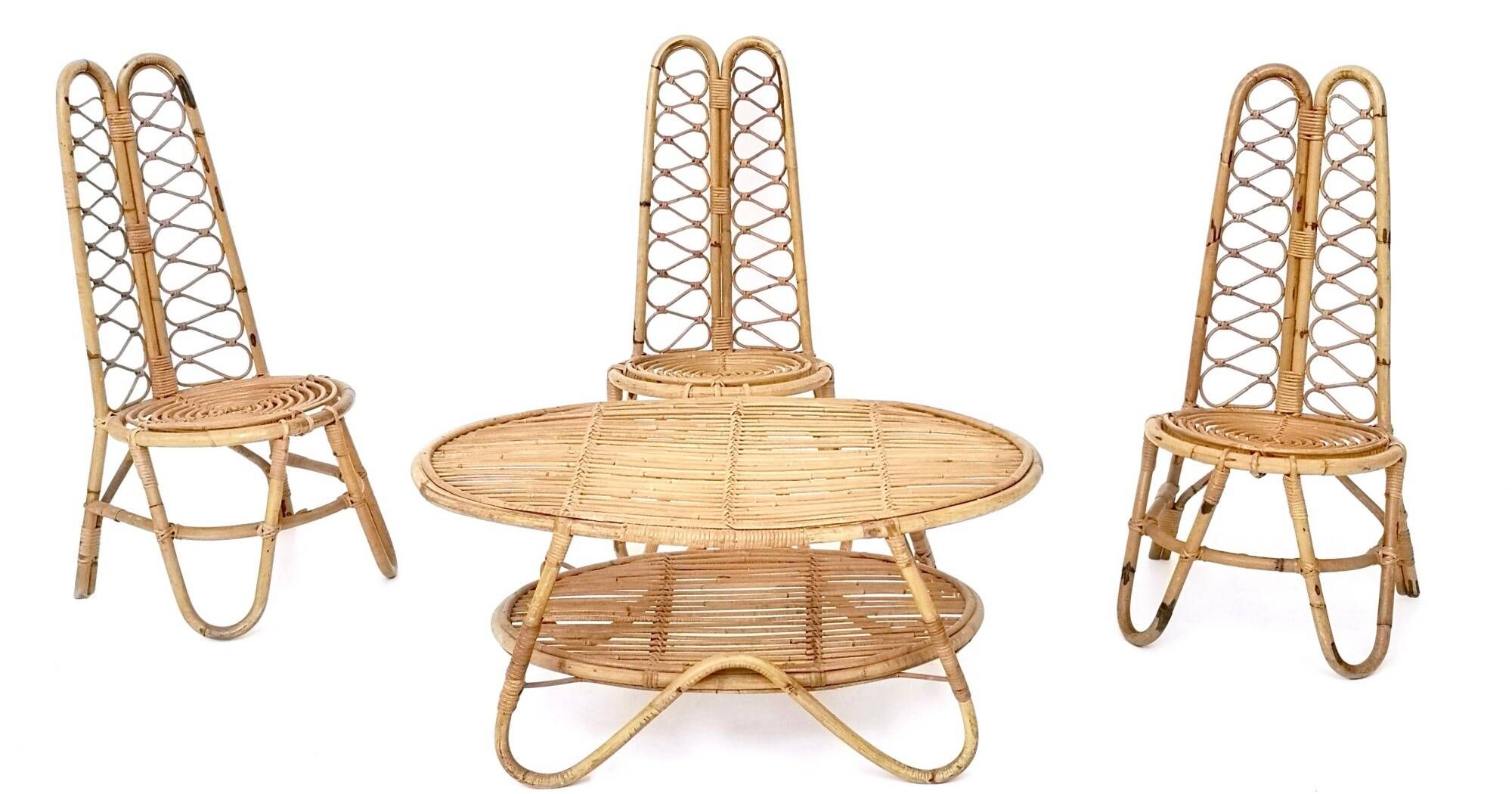 Set of Three Vintage Bamboo Garden Chairs, Italy