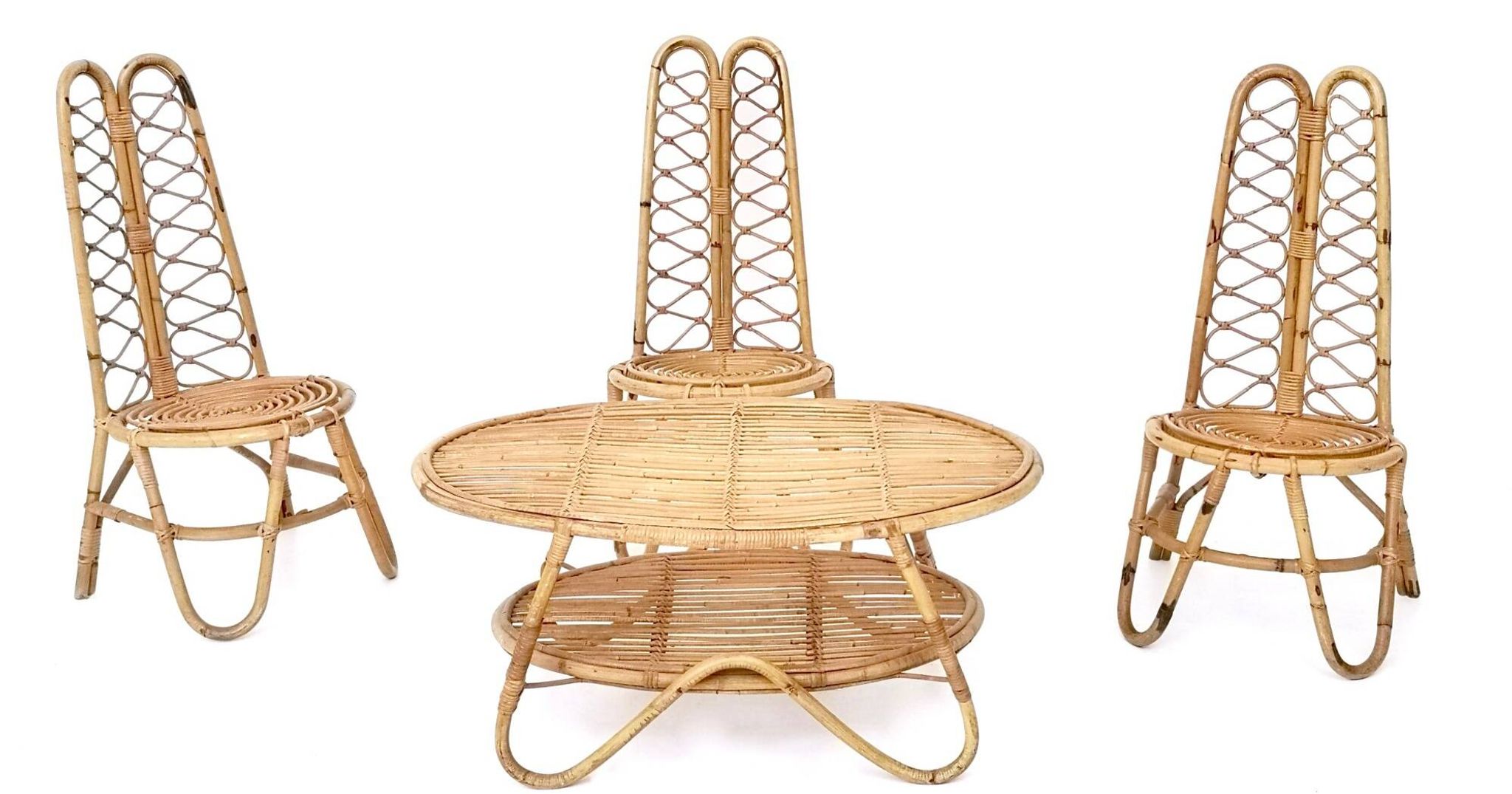 Set of Three Vintage Bamboo Garden Chairs, Italy
