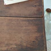 Table / Vintage cherry wood desk with turned legs – Natural patina