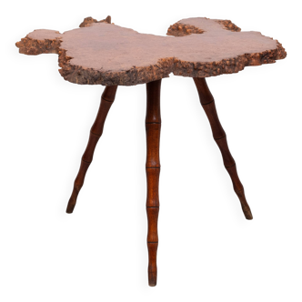 Table d'appoint en ronce organique des années 1950