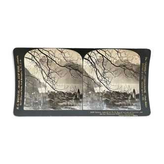 Old photography stereo, stereograph, luxury albumine 1903 Lake Lucerne, Switzerland