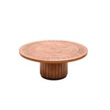Round vintage brutalist coffee table by VAD Trævarefabrik with copper top