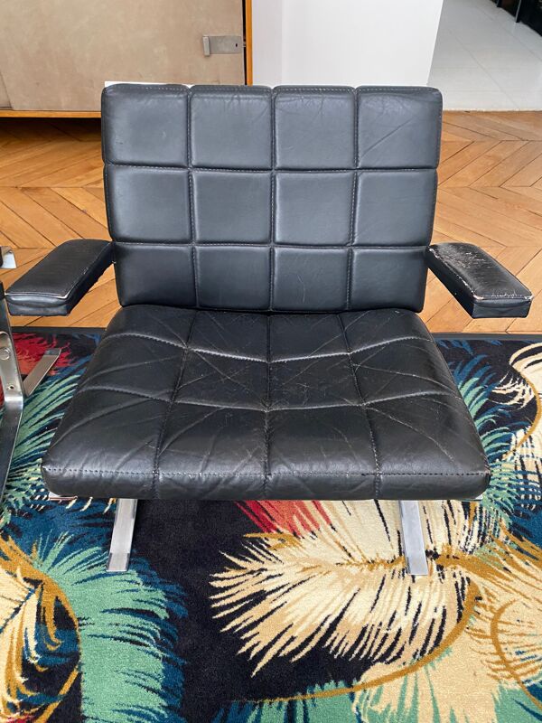 2 fauteuils cuir Noir cuir Vintage