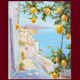 Oil painting of a view of the sea.
