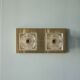 Peill & Putzler wall light, vintage, brass and thick glass wall sconce.