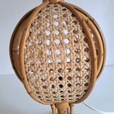 Pair of cane and bamboo lamps
