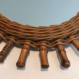 Round rattan mirror