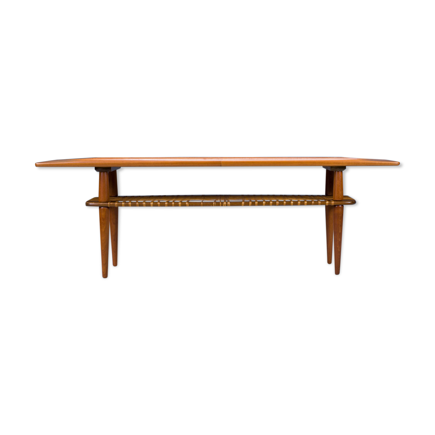 Mid-Century Coffee Table in Teak & Rattan