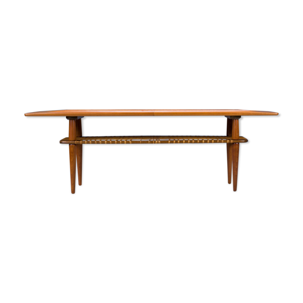 Table basse mid-century en teck et rotin — Beyit