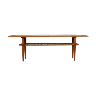 Mid-Century Coffee Table in Teak & Rattan