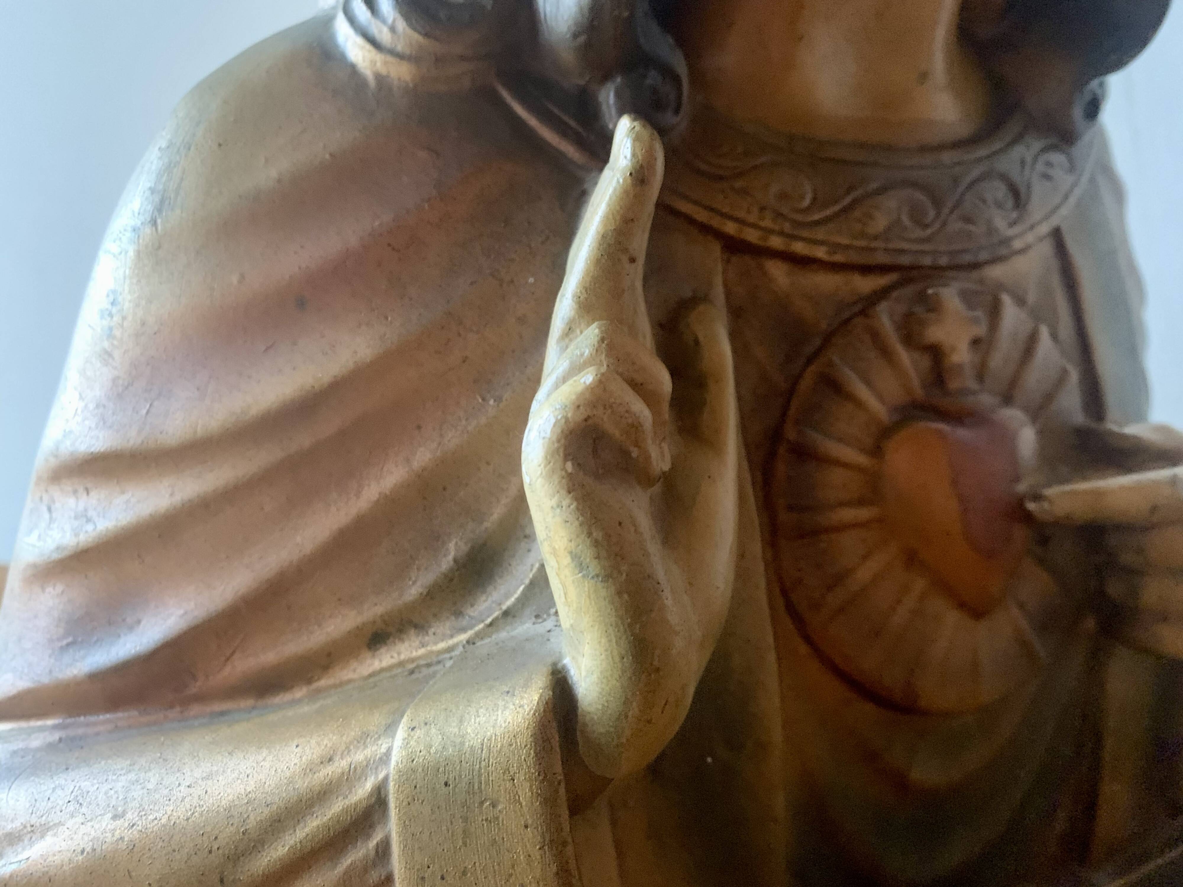 Old Sacred Heart of Jesus bust in plaster