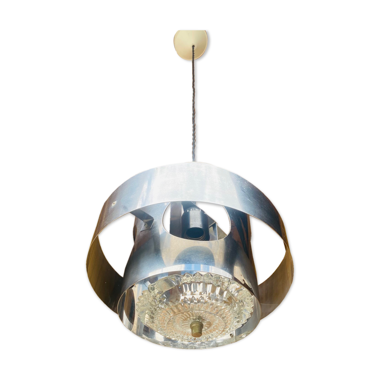 Suspension in chrome metal and glass from the 70s