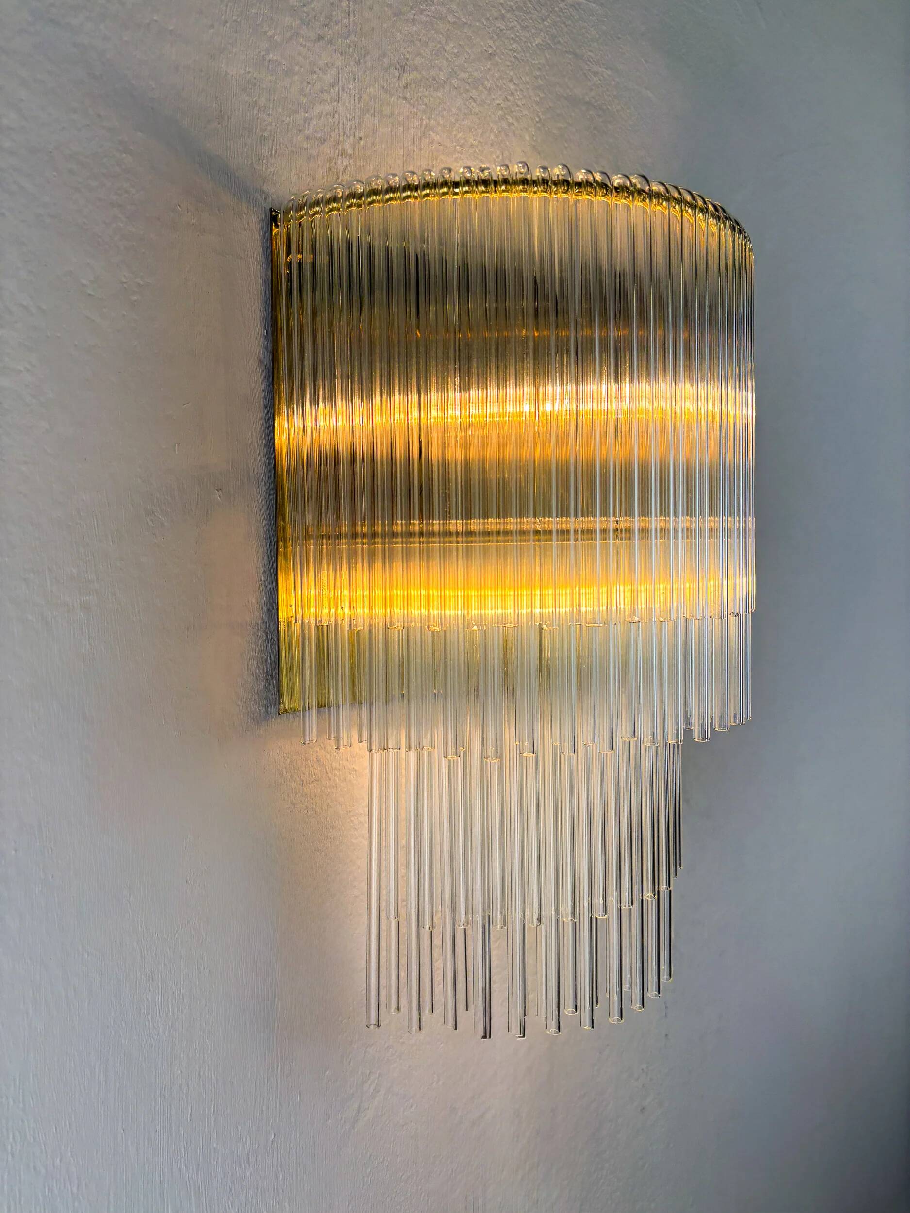 2-tier Venini tubular wall sconce, hand-blown Murano glass, Italy, 1970s
