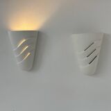 Pair of vintage wall lights, matte white plaster, France, 1970