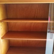 Mid Century Vintage Teak Sideboard Display Bookcase Cabinet 1960'S Sliding Glass And Teak Doors