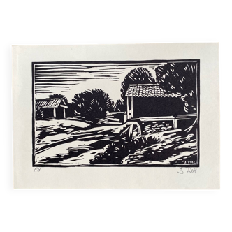 Lithographie estampillée paysage