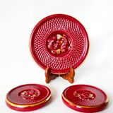 Superb set of coasters and coasters with fish pattern in burgundy art dec ceramic