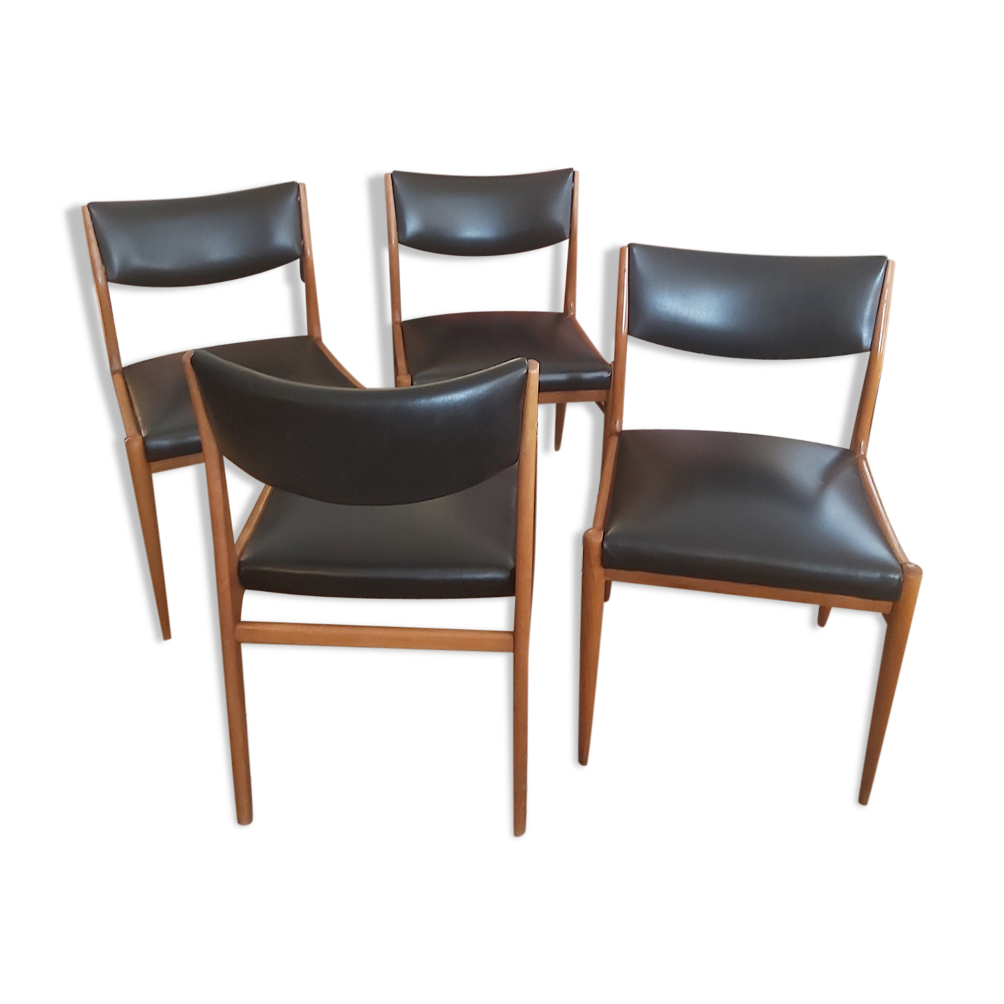 Series of 4 chairs in teak and vintage skai