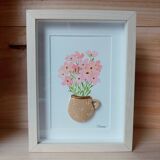 Tableau en relief bouquet de fleurs roses à l'aquarelle dans un mug en argile fait main