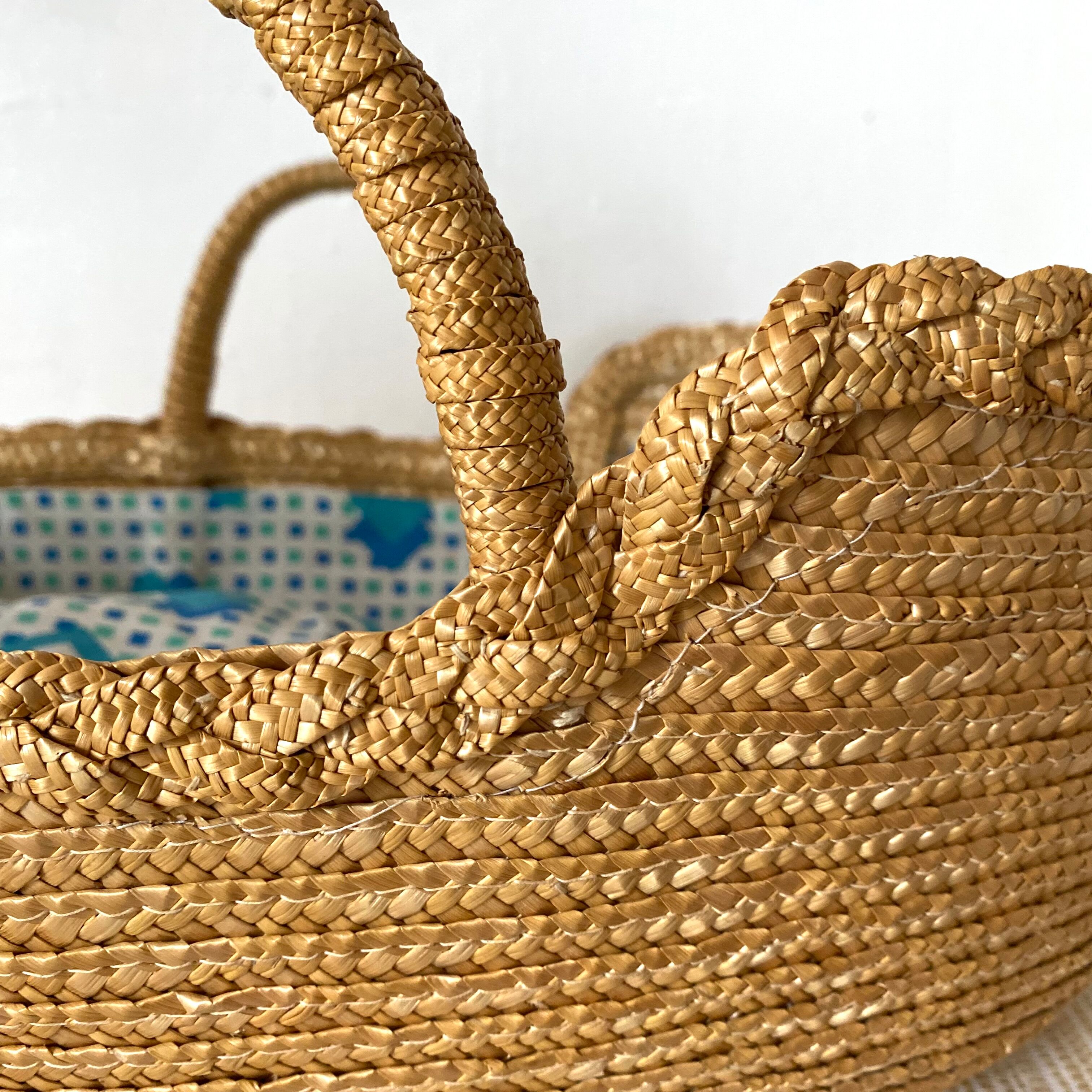 Vintage basket for straw doll and fabric