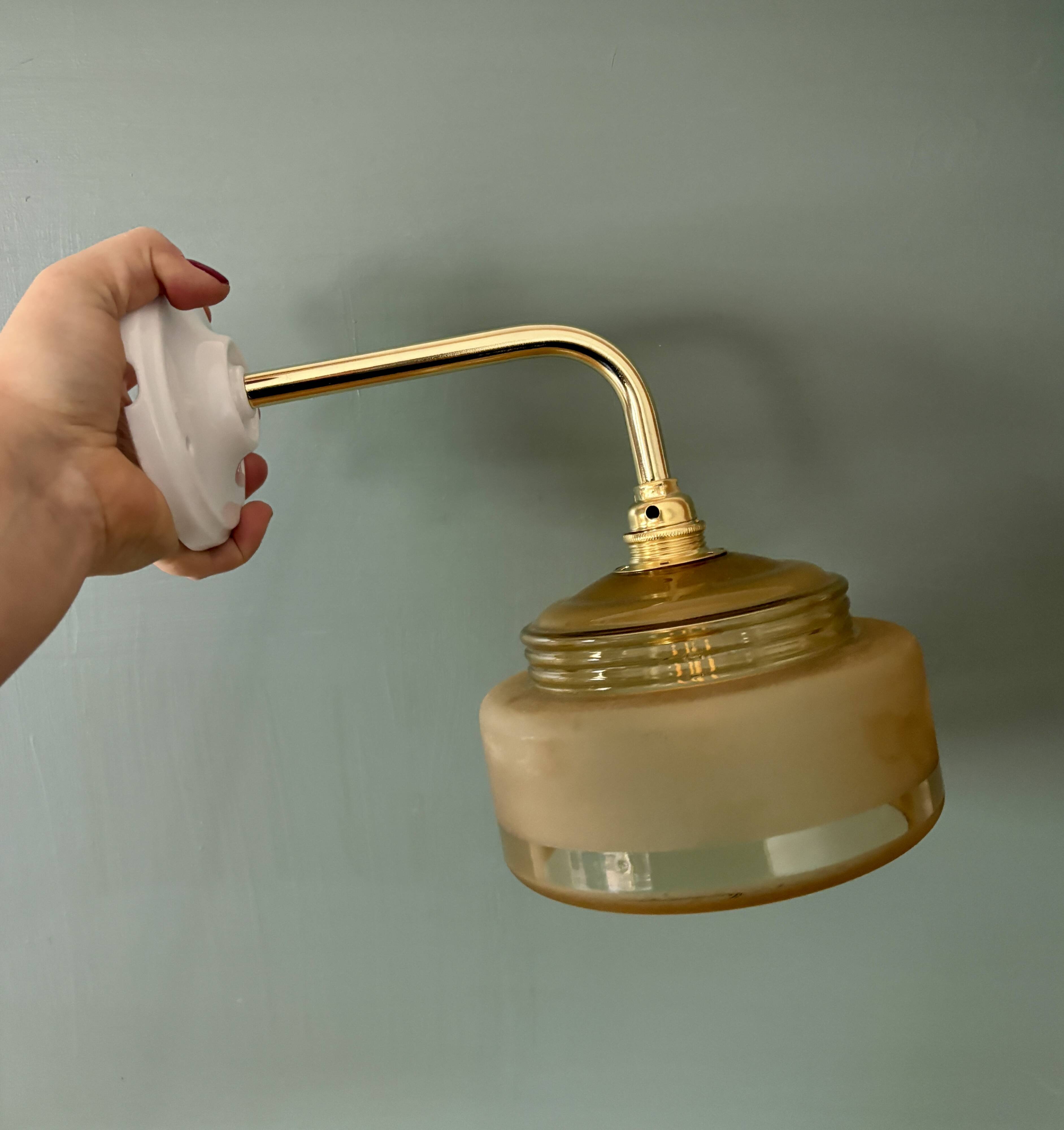 Yellow frosted glass vintage wall lamp shade