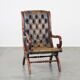 Green Vintage Leather English Chesterfield Armchair Combined with Wood