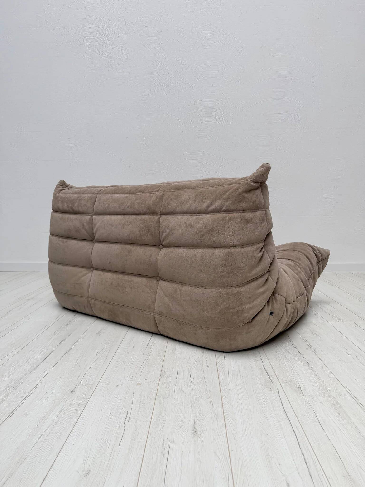1990s vintage original taupe Alcantara Togo 2-seater by Michel Ducaroy for Ligne Roset