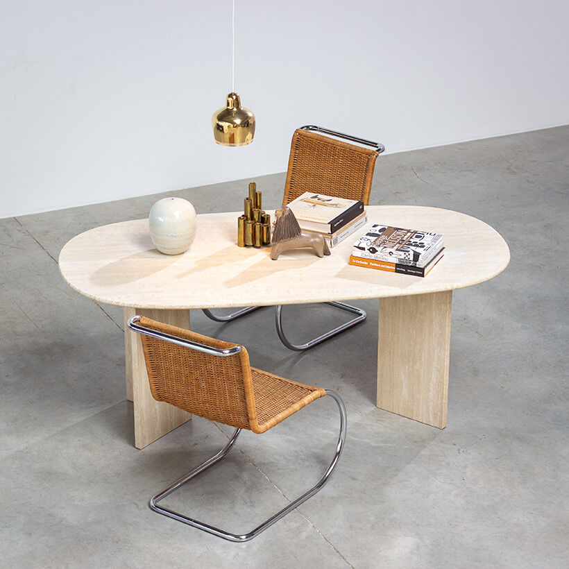 1970 oval architectural travertine dining table