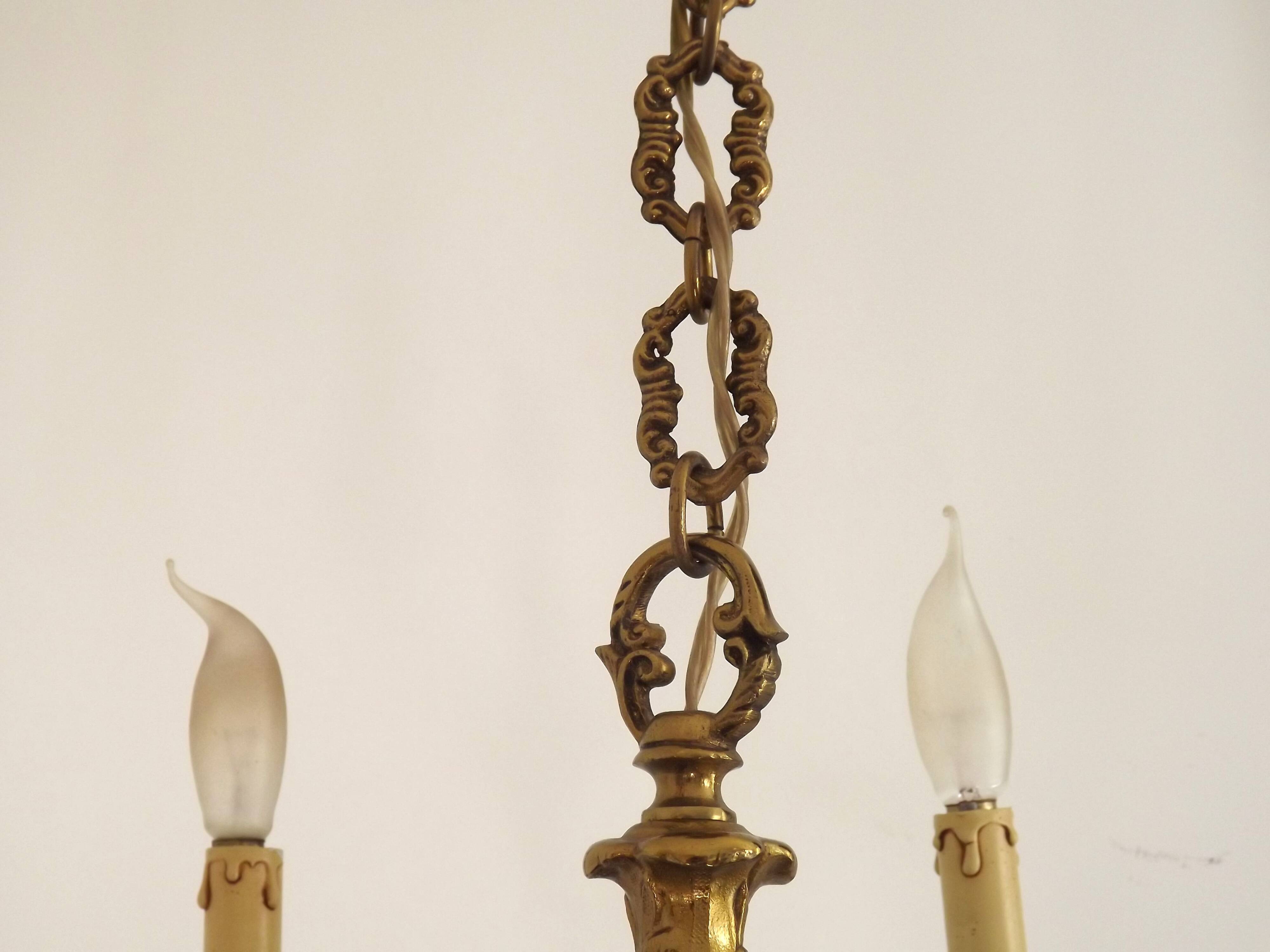 French Art Nouveau Bronze 6 Light Chandelier with Scroll Arms and Leaf Details 5583