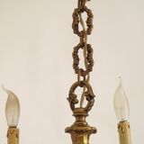 French Art Nouveau Bronze 6 Light Chandelier with Scroll Arms and Leaf Details 5583